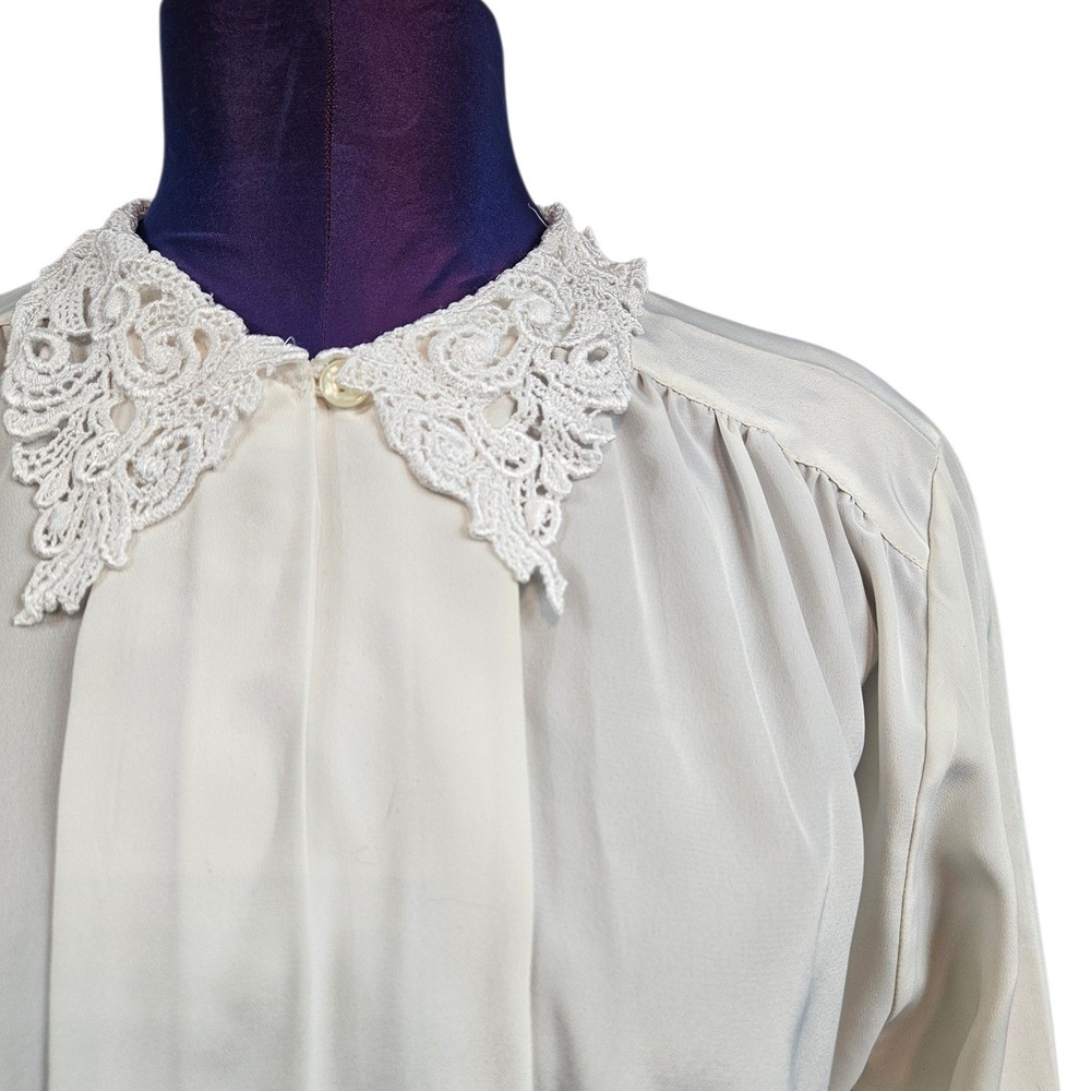 Vintage Impressions of California Ivory Blouse Lace Crochet Collar Size 10 H52 - Picture 2 of 8